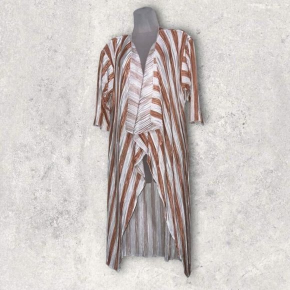 Lularoe Shirley Cover Up Womens Sz Small White Brown Stripes Open Front Kimono - Picture 1 of 6